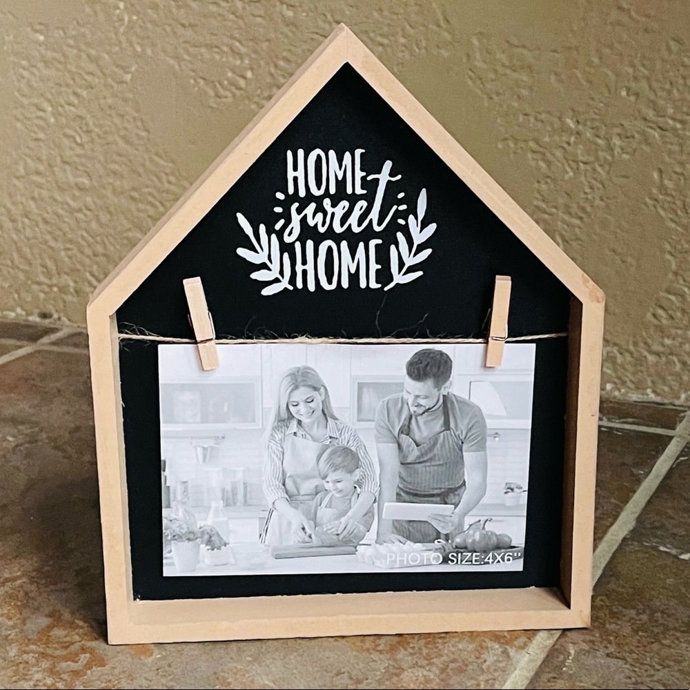 NEW “Home Sweet Home” Farmhouse Tabletop Photo Clip Decor Tan Black & White NWT - Picture 3 of 7
